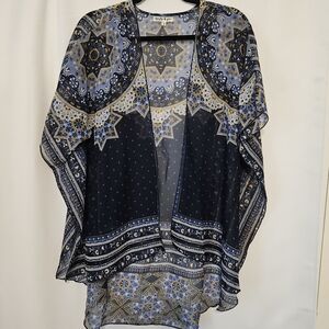 Truly 4 You Sheer Patterned Kimono - Navy Blue & Light Blue
